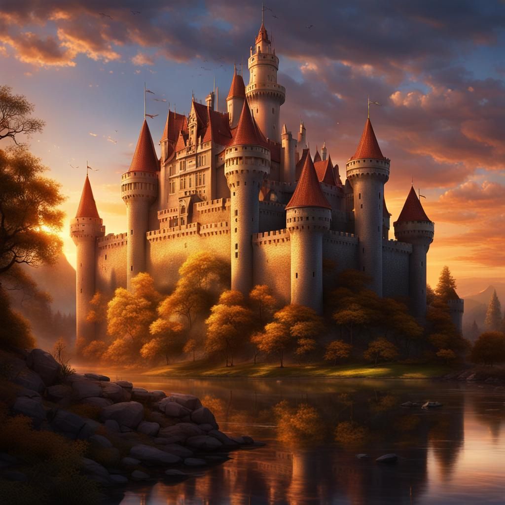 Golden Sunset Castle: Detailed Matte Painting
