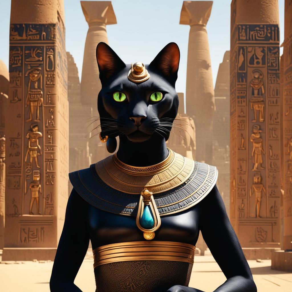 Egyptian Temple Scene with Khajiit in Dress