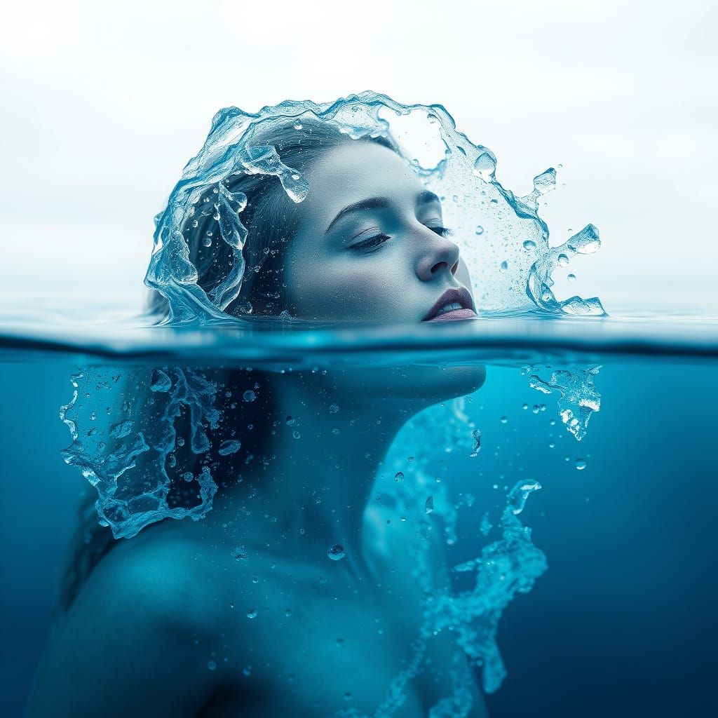 Dreamlike Women Frozen in Water Droplets