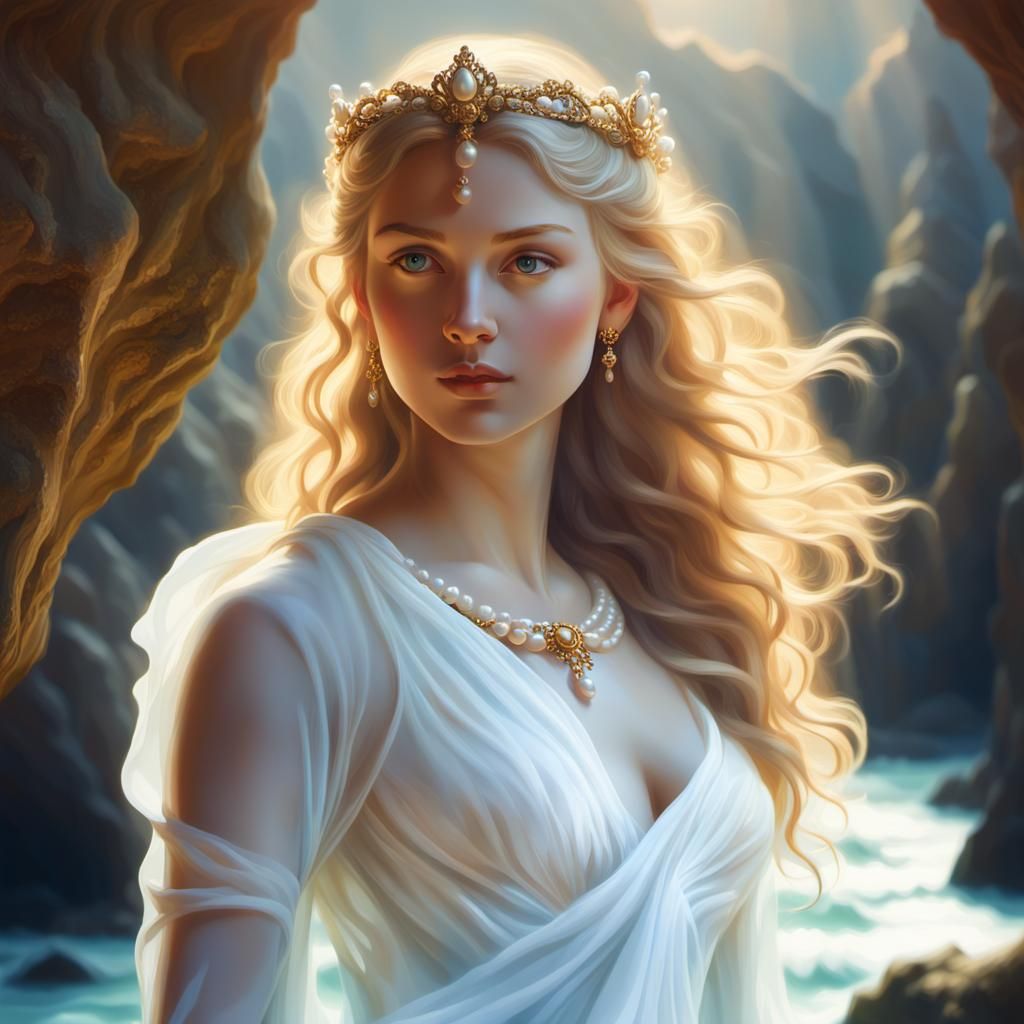 Aphrodite in Sea Cave: Renaissance-Inspired Digital Art