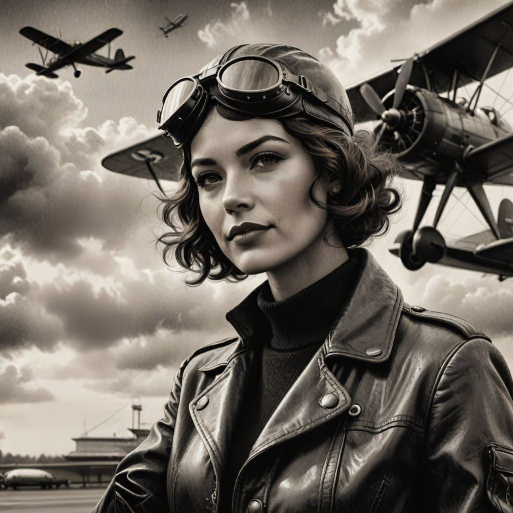 Vintage Female Aviator in Pulp Art Style