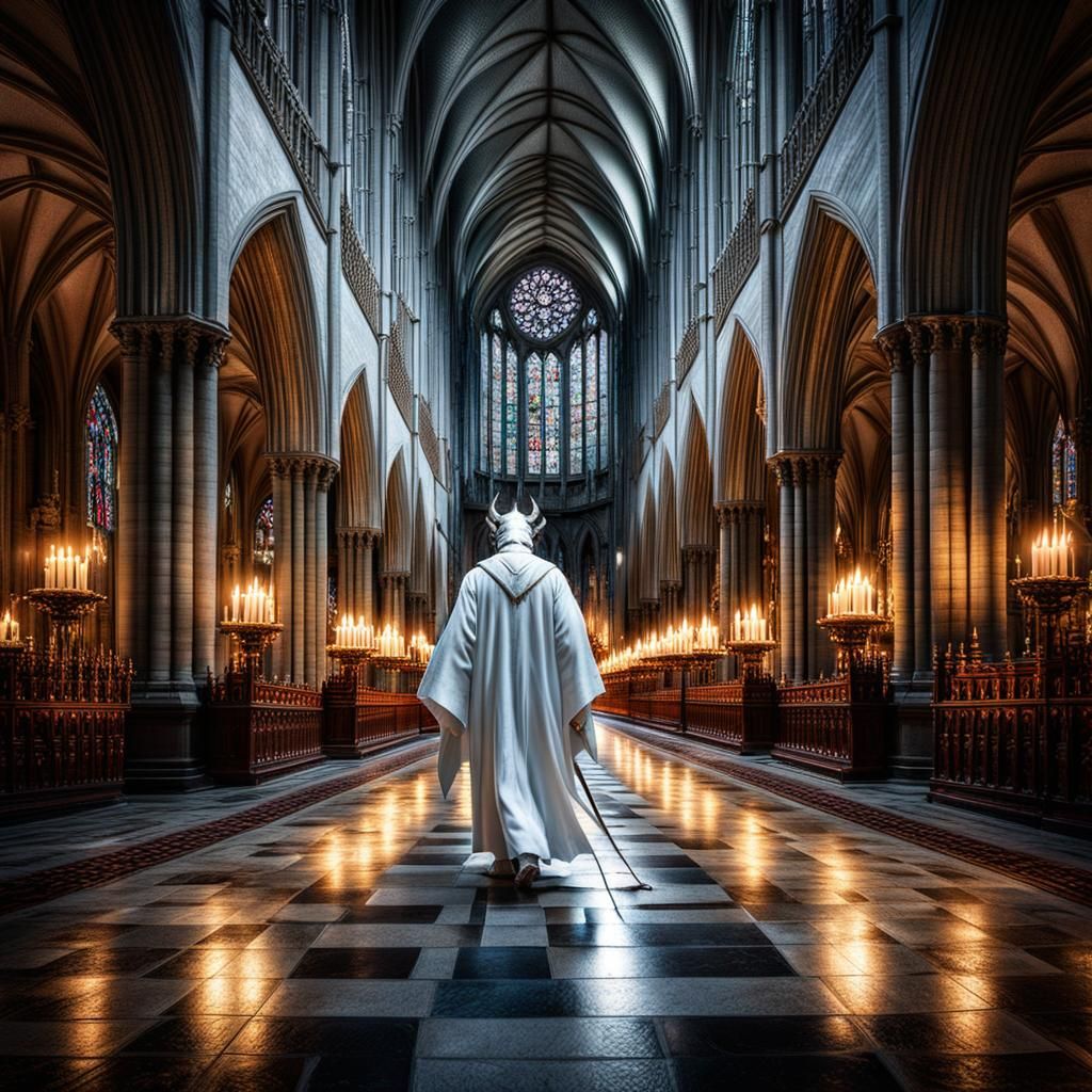 Dragon in Cathedral: Hyperrealistic Atmospheric Scene