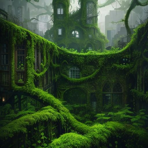 Abandoned Metropolis Entwined in Verdant Nature