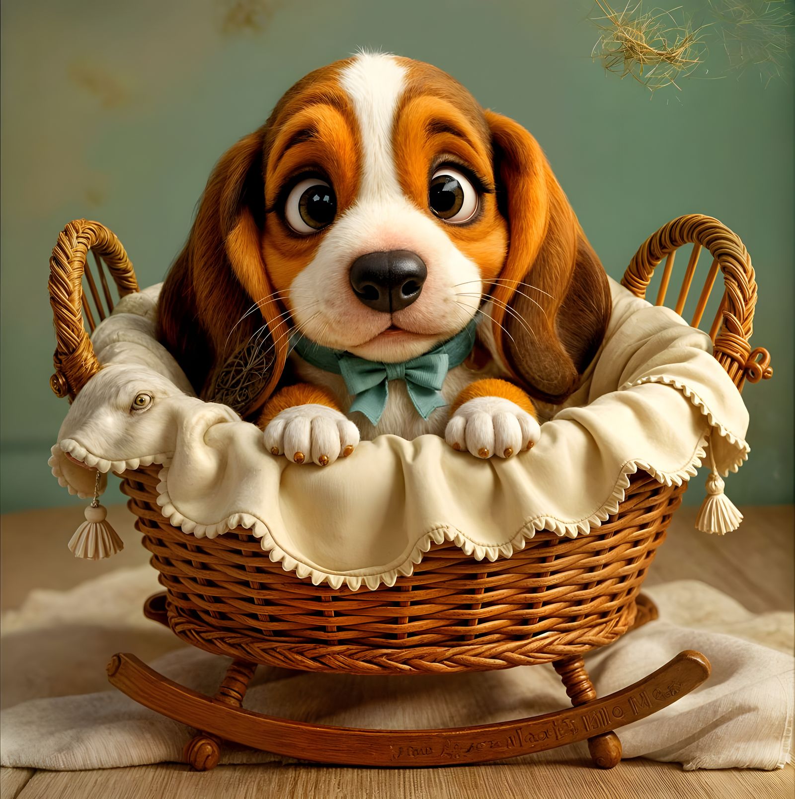 Whimsical Basset Baby in Bassinet Cartoon