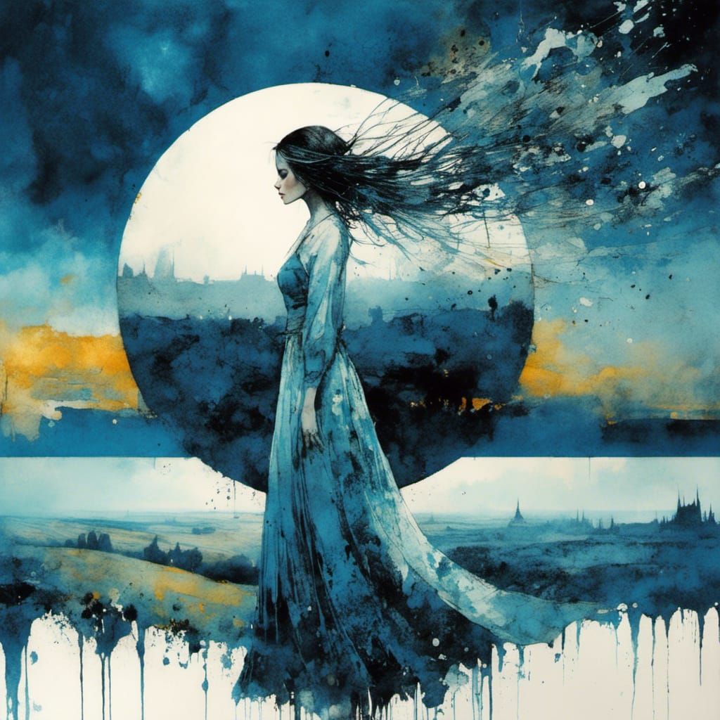 Girl on Windy Hill in Art Brut Style