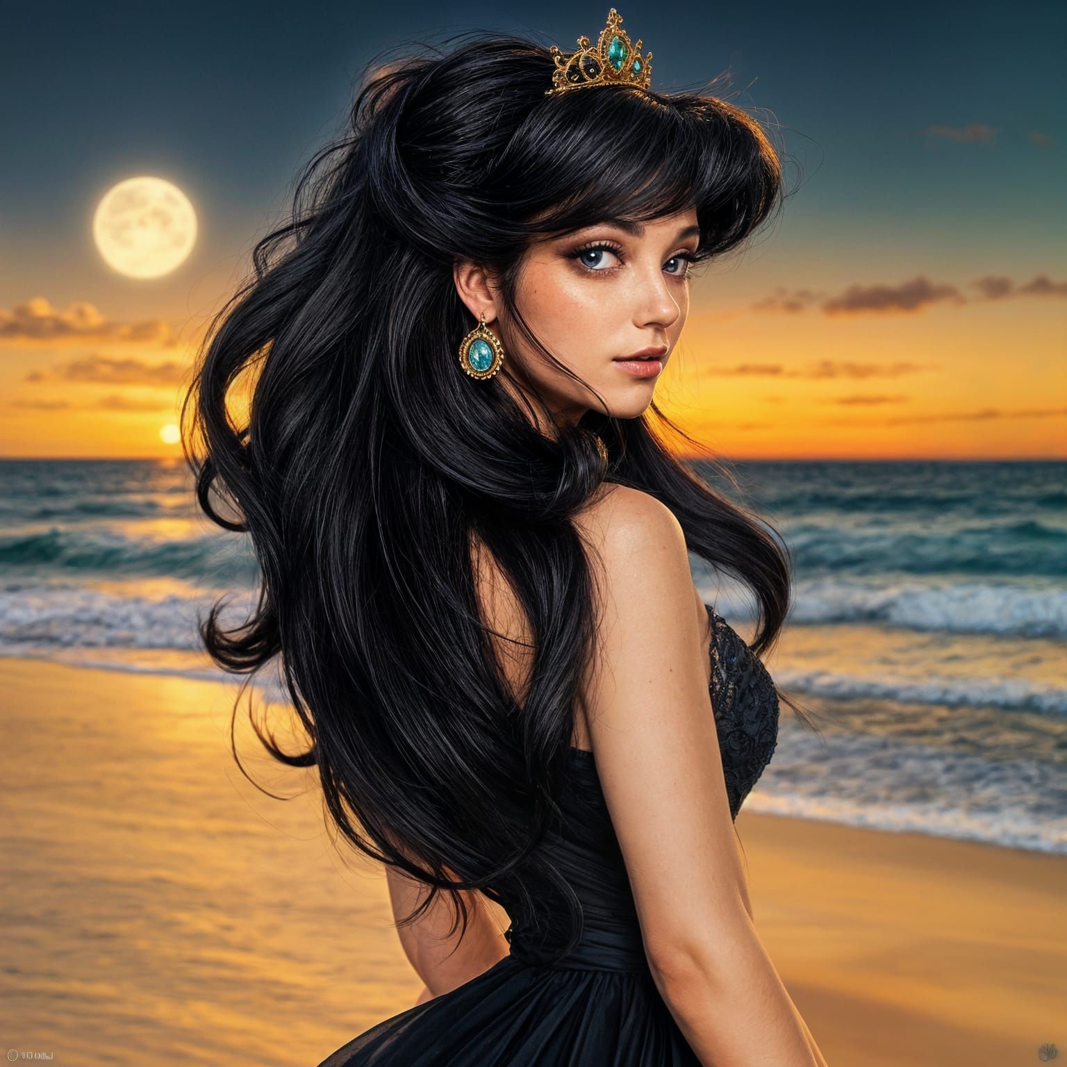 Princess Peach with Black Hair as Pin-Up Art