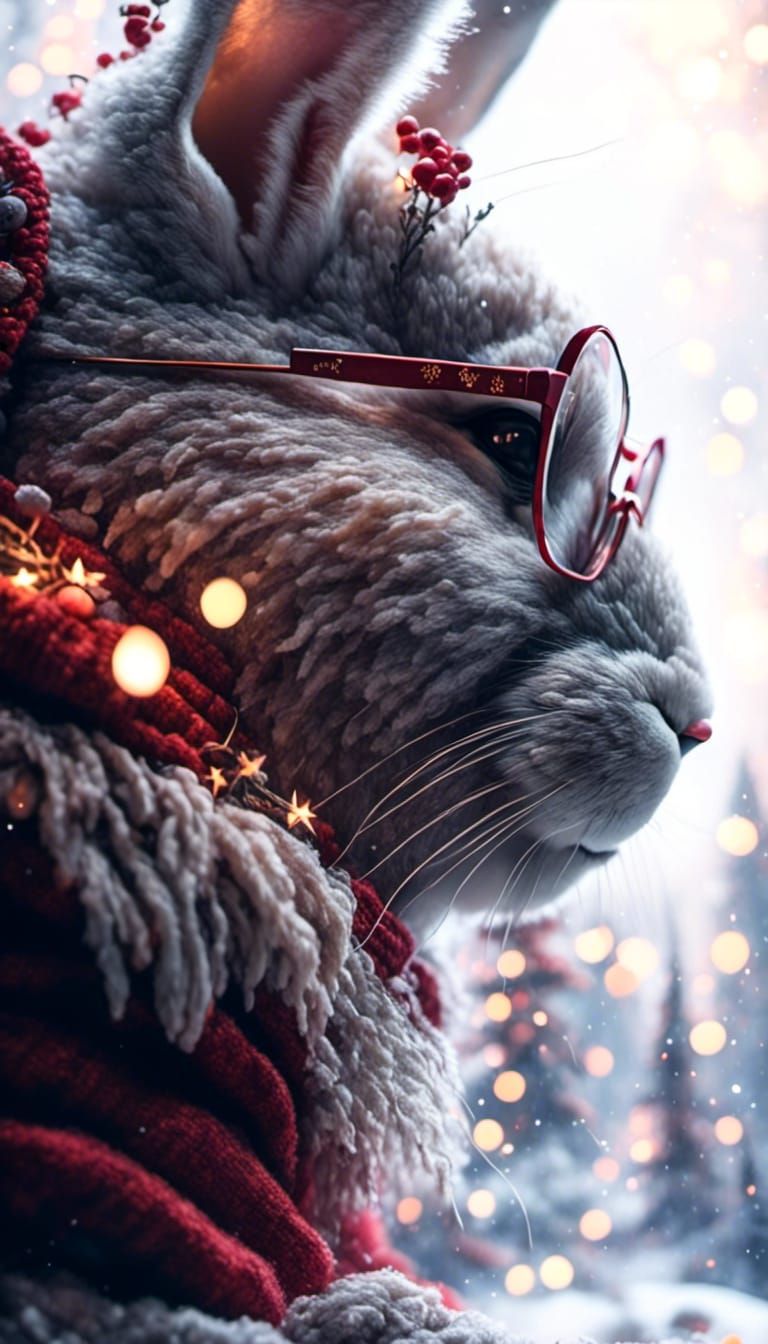 Cozy Cabin Rabbit Reading by Fireplace in Watercolor