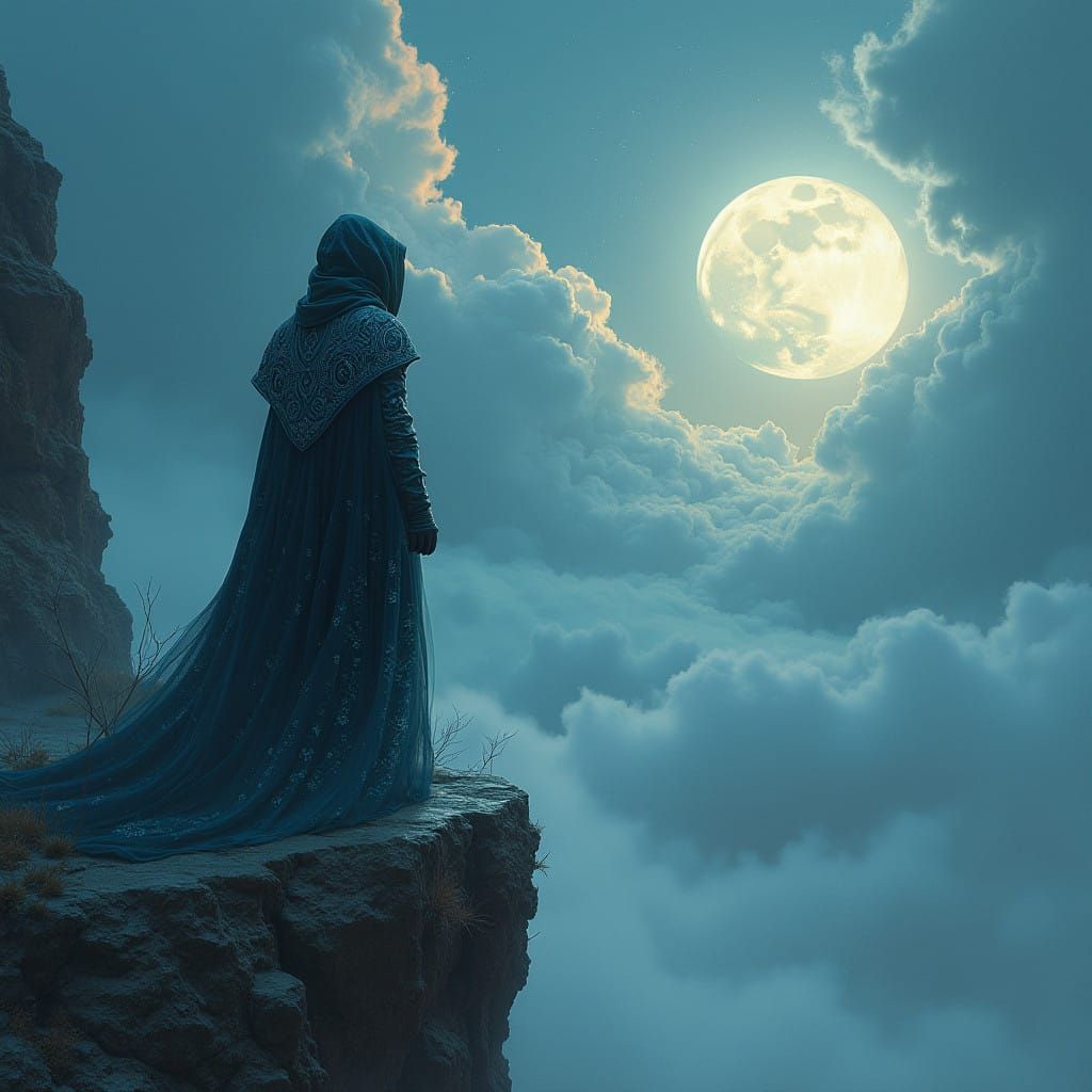 Mysterious Figure in Iridescent Mist