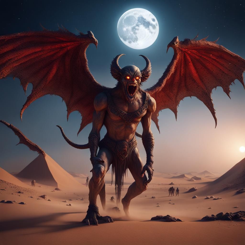 Pazuzu in North African Desert: Fantasy Concept Art