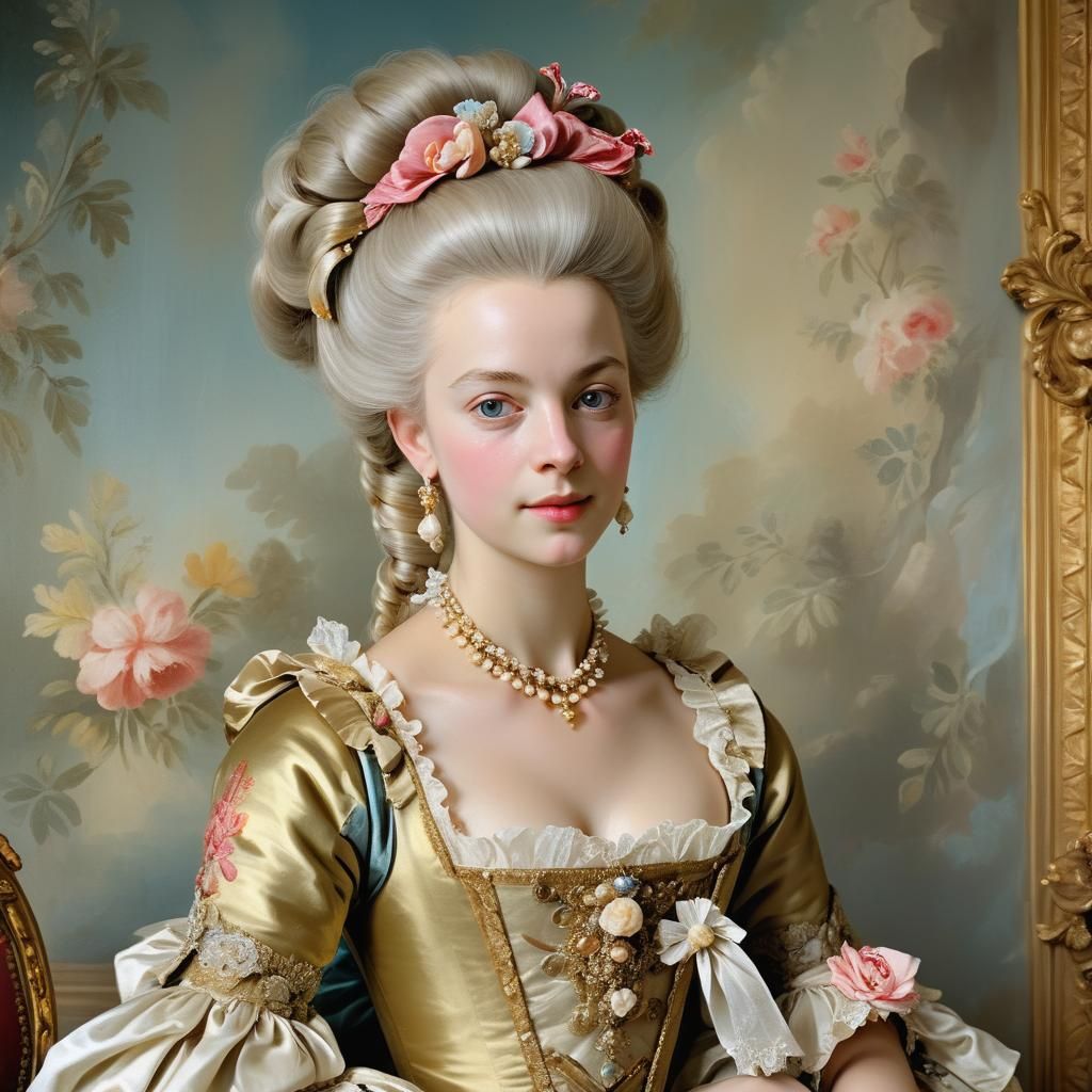 Marie-Antoinette Rococo Portrait in Boucher Style
