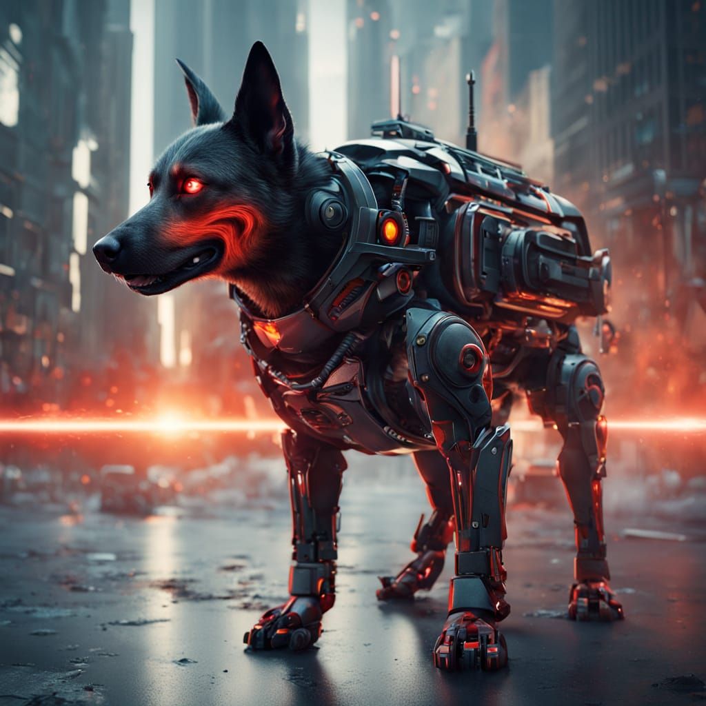 Dog with Laser Eyes and Jetpack in Nebula
