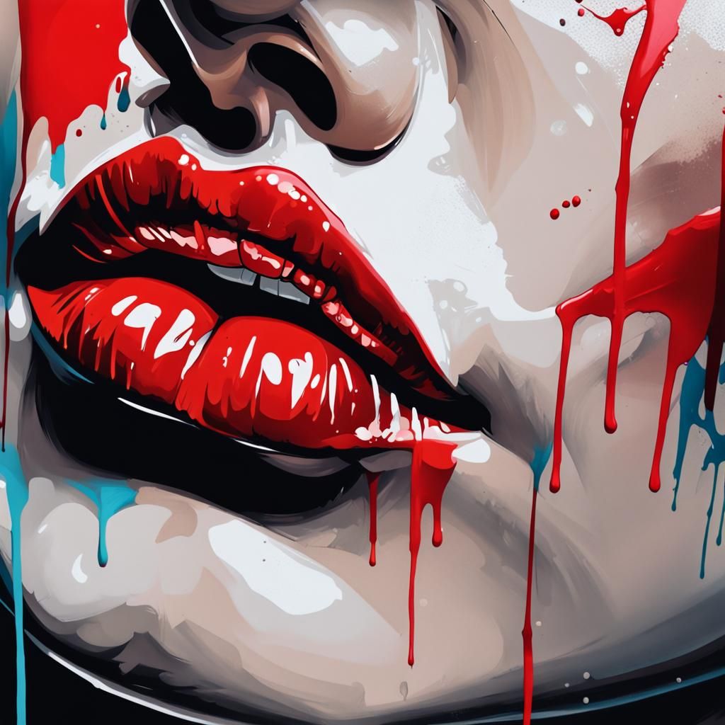 Woman's Red Lips in Colorful Graffiti Art