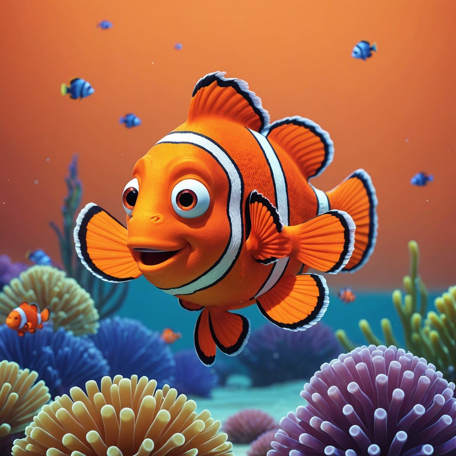 Adorable Clownfish in 3D Animated Style