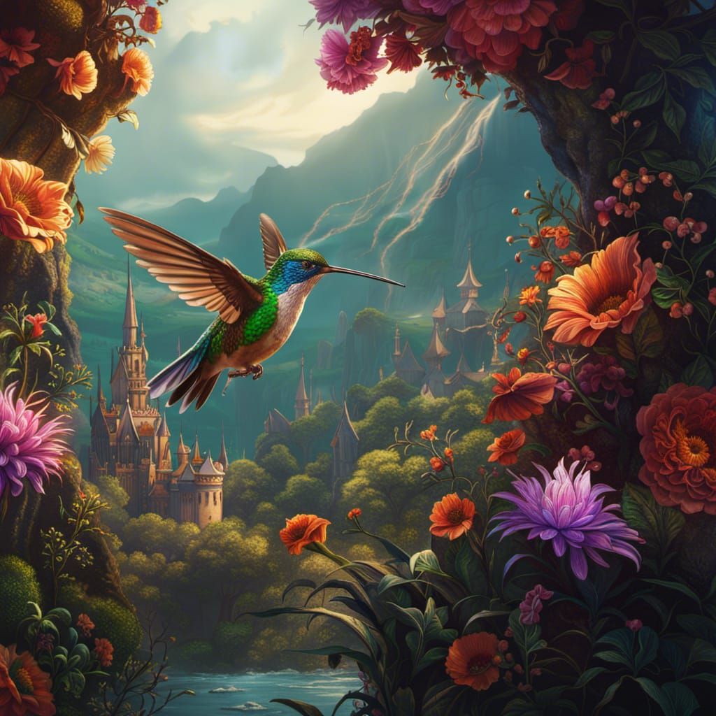 Hummingbird in Detailed Matte Painting Style