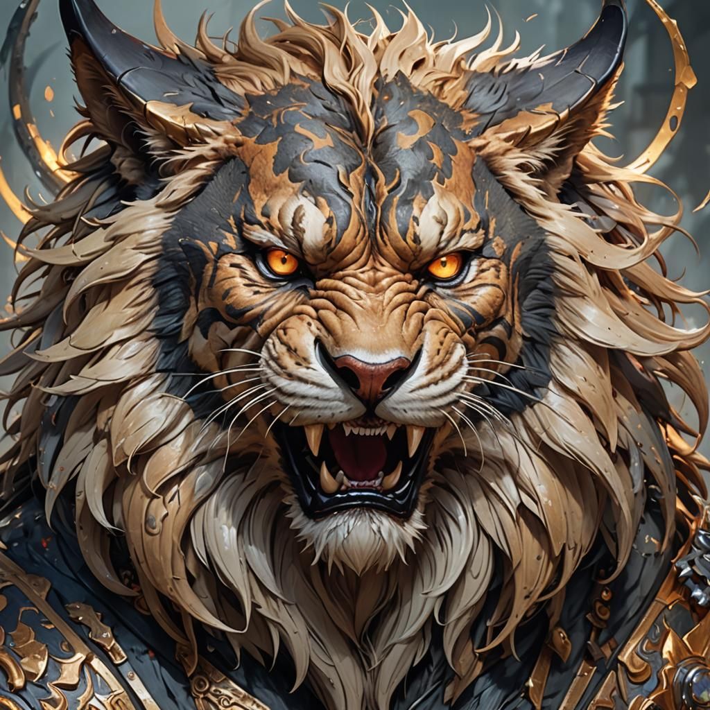 Demon Sabertooth Tiger Portrait in Hyperdetailed Style