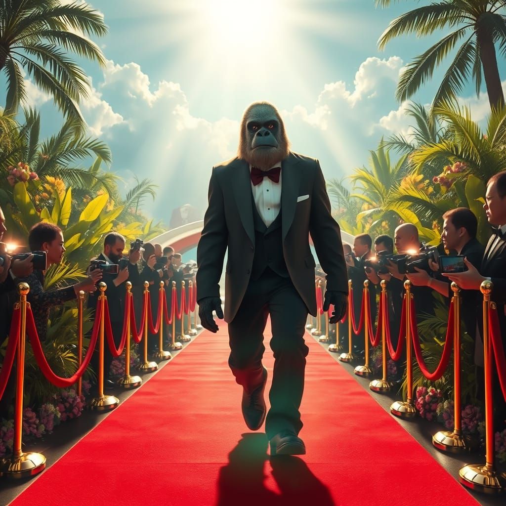 Futuristic Bigfoot Struts Red Carpet in Lush Limo Biome