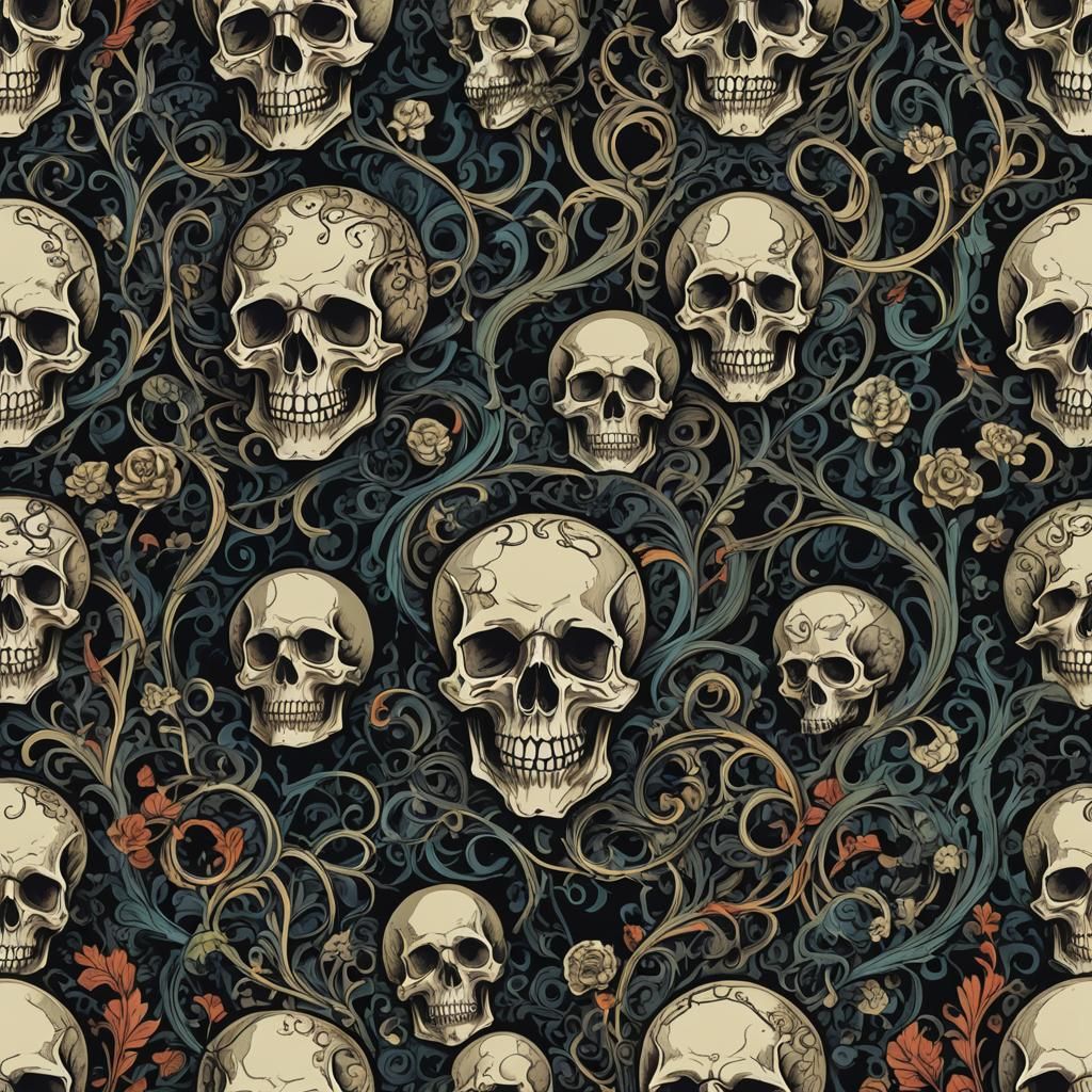 Psychedelic Skulls and Tendrils in Ornate Symmetrical Design