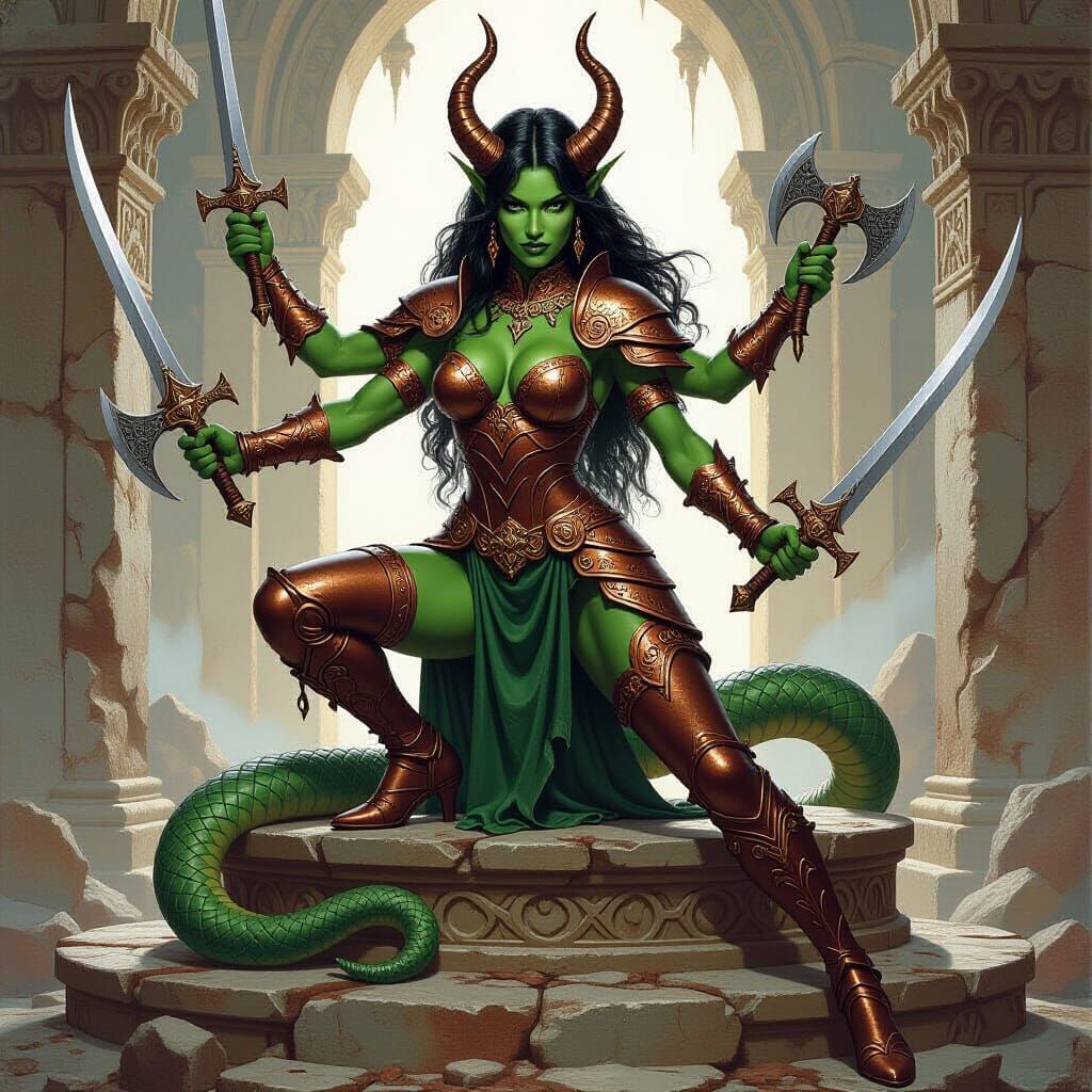 Serpentine Tiefling Warrior in Detailed Fantasy Art