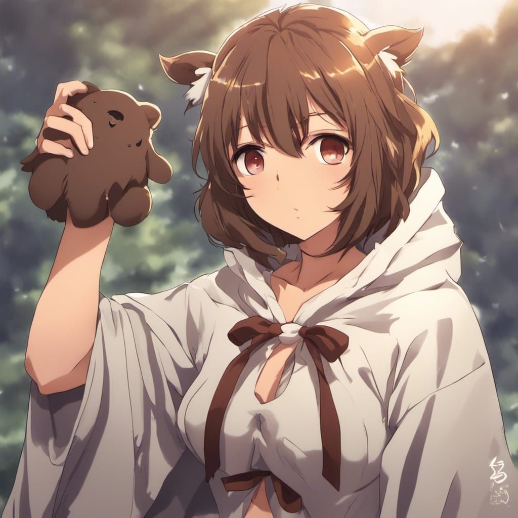 Anime Woman in Bear Cloak