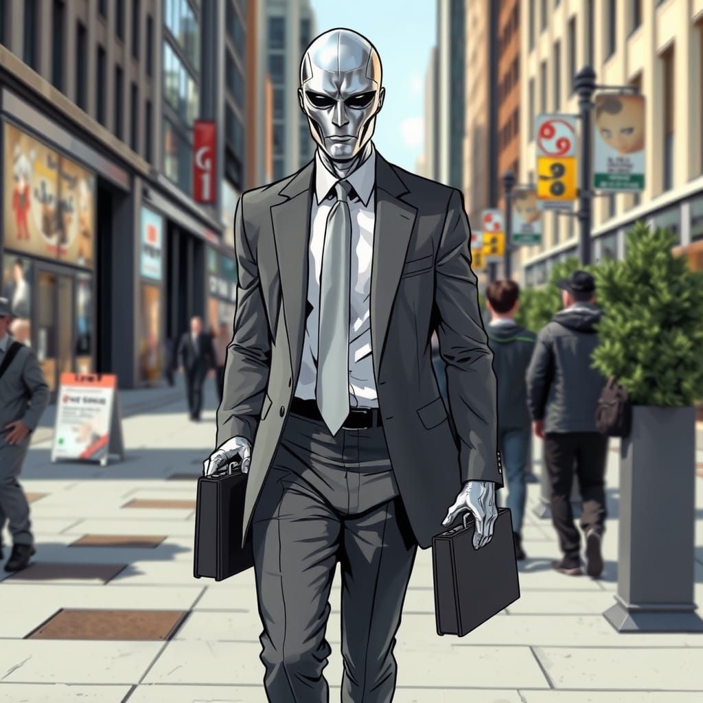 Silver Surfer Commutes to Work in Futuristic City