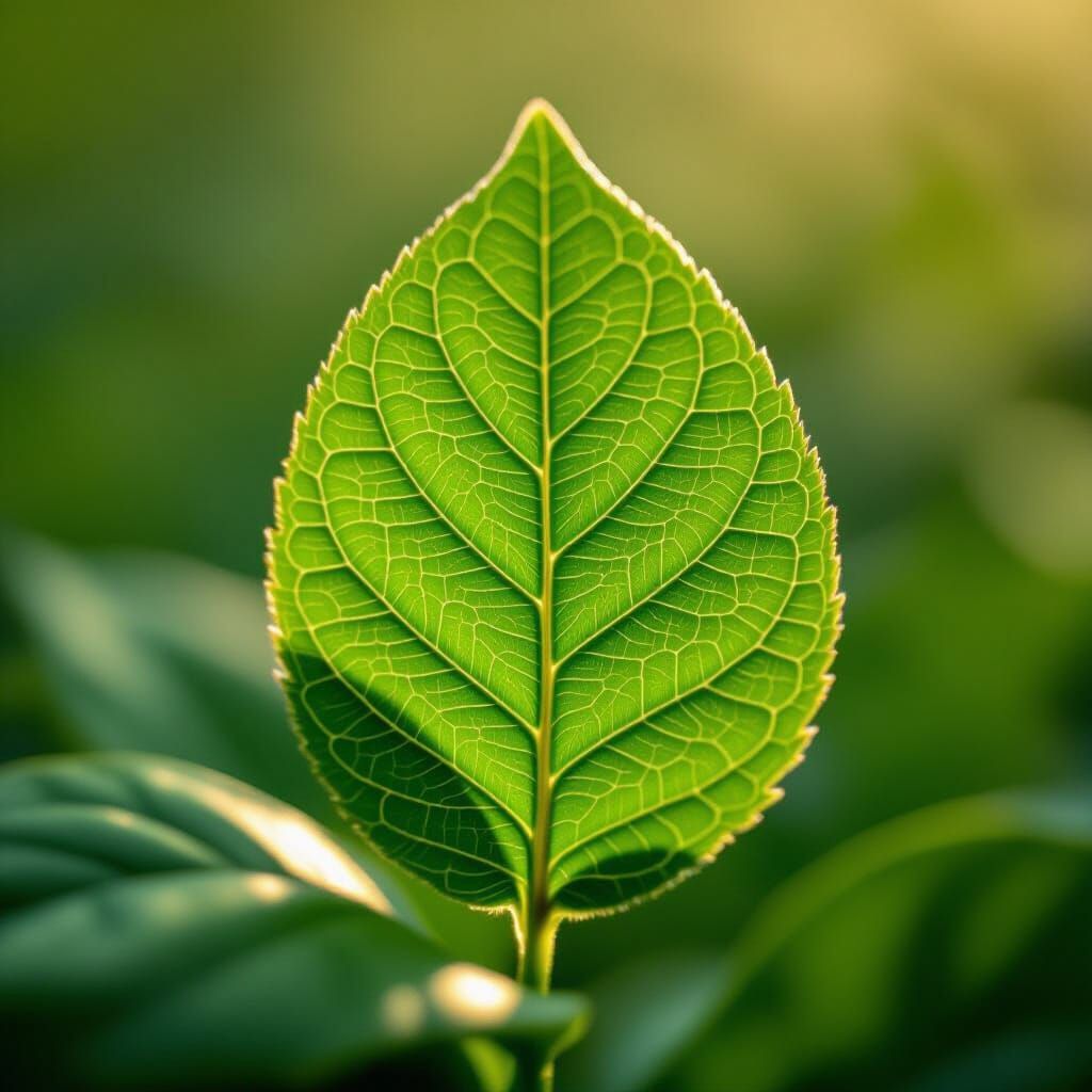 Detailed Macro Photo of Green Leaf Veins