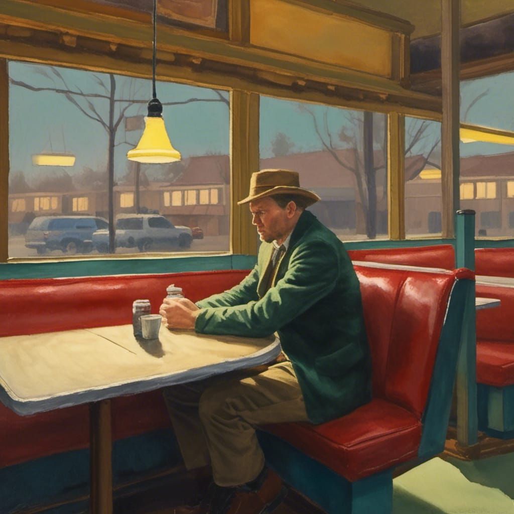 Lonely Diner in Gouache Style