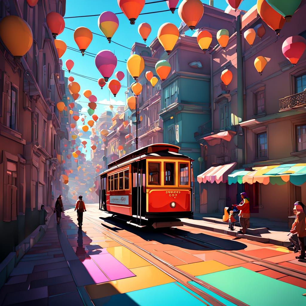 A Whimsical Journey in a Colorful Cable Car
