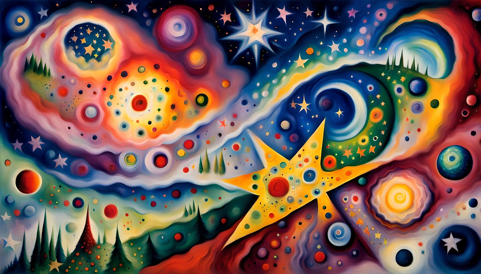 Star Cluster Formation in Chagall Oil Painting Style