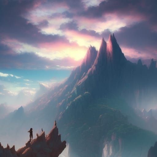 Anime People in Mountain Landscape with Paint Effects