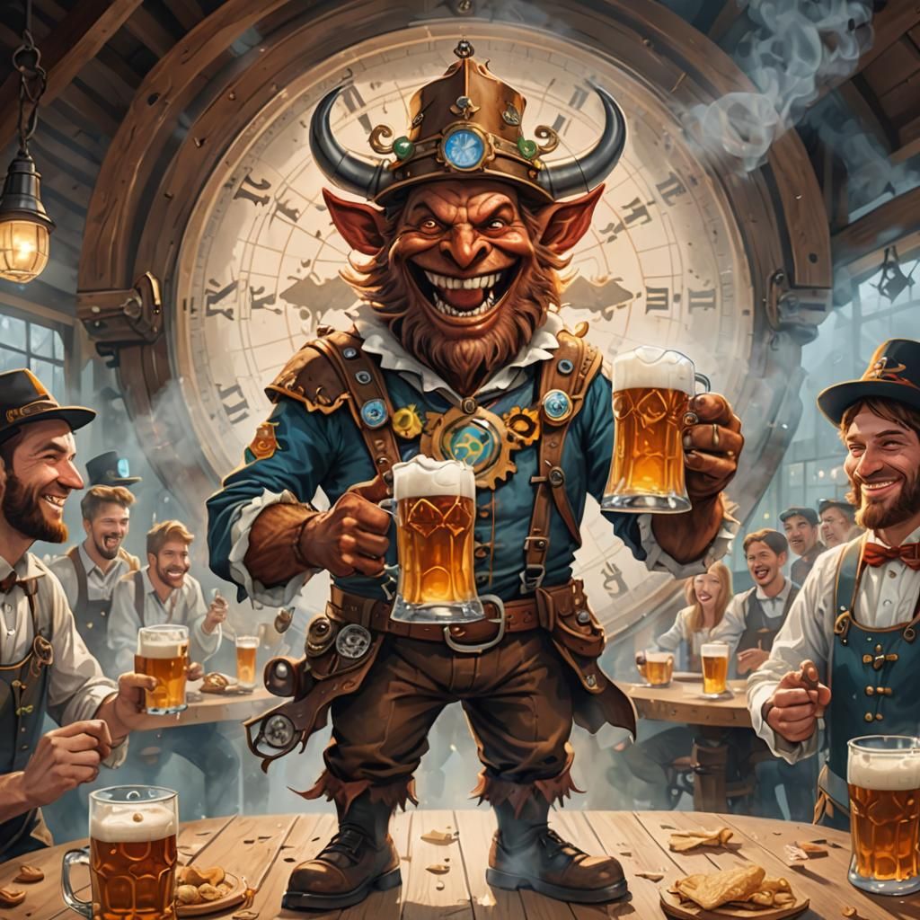Oktoberfest Devil Man with Beer in Cartoon Style