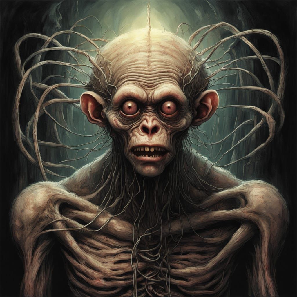 Biomechanical Clown Infant in Grotesque Hospital Incubator