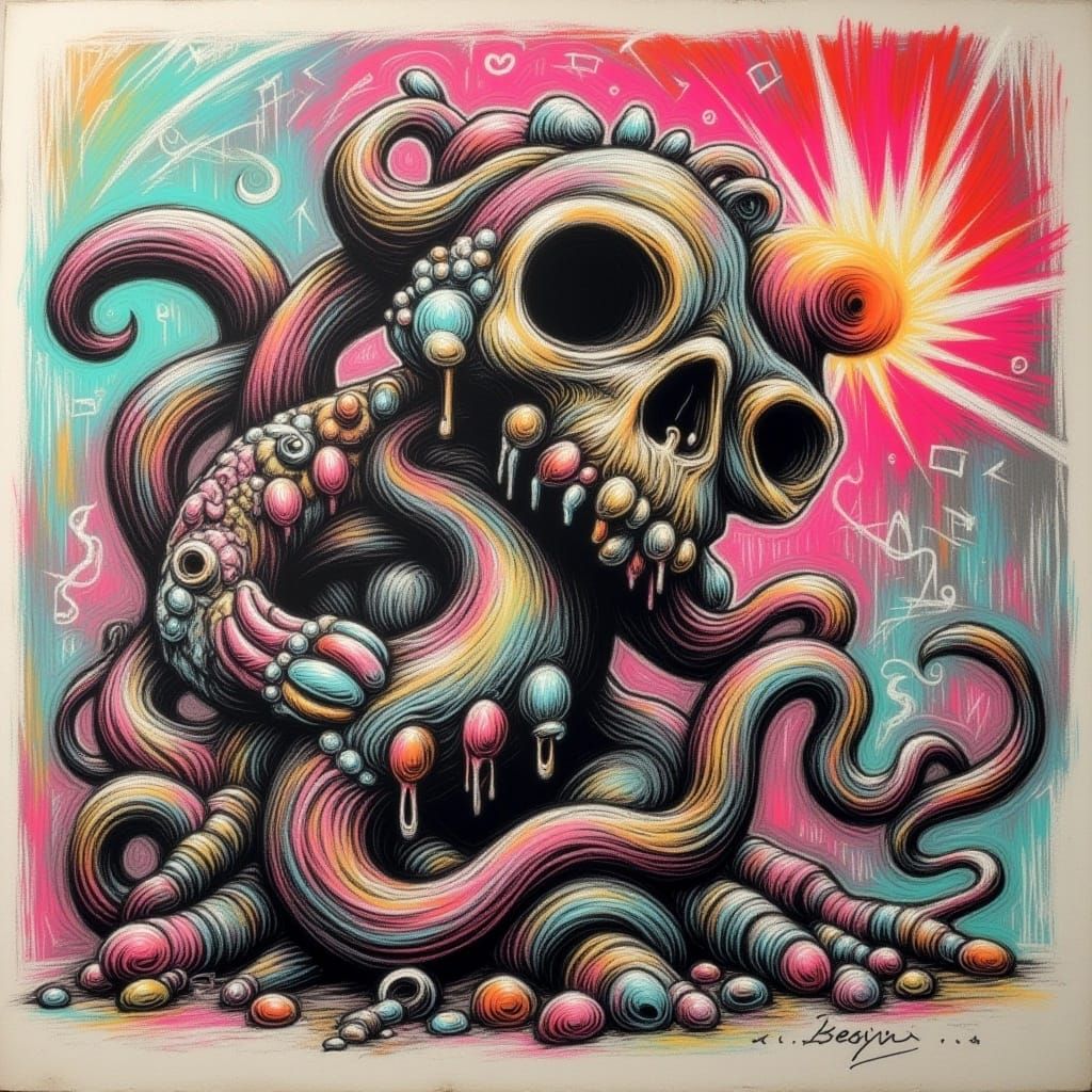 Grotesque Sepith Monster in Chalk Art Style