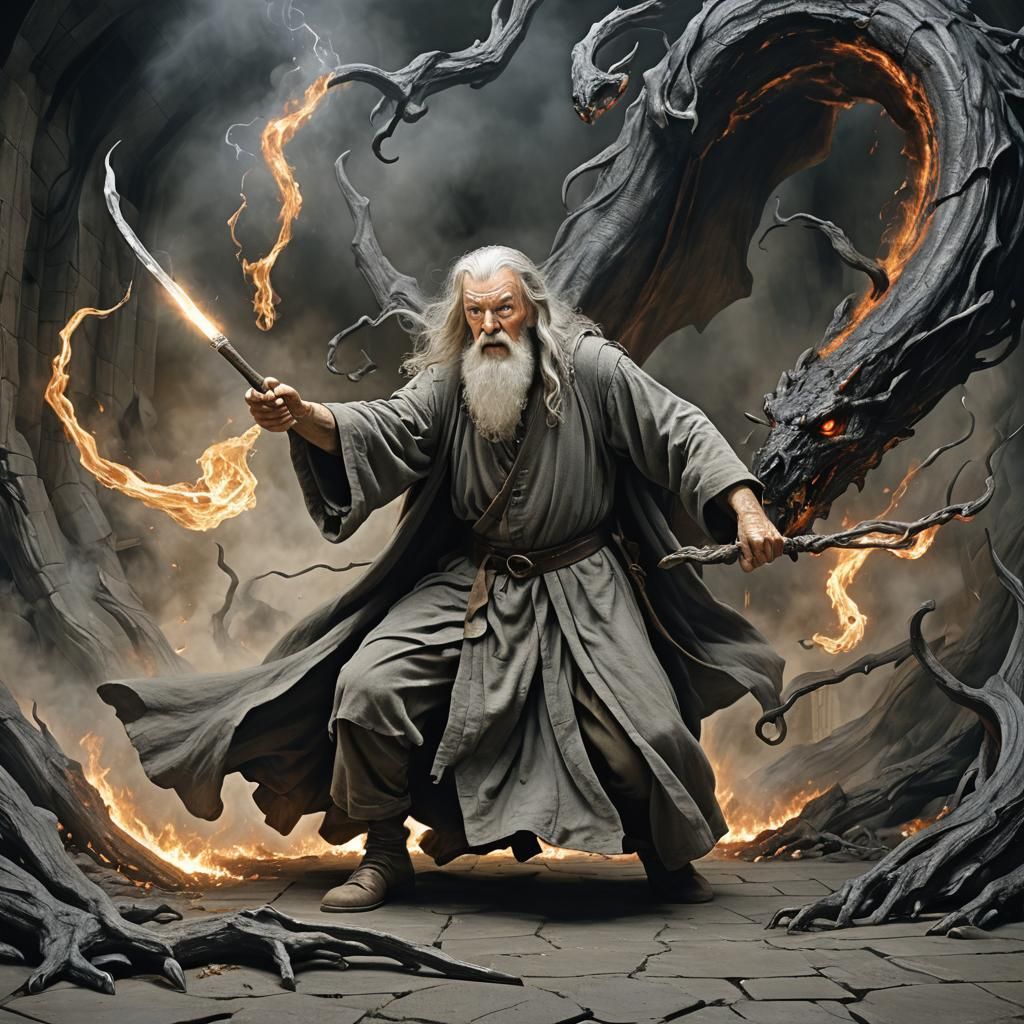 Gandalf Battles Balrog in Hyperrealistic Detail