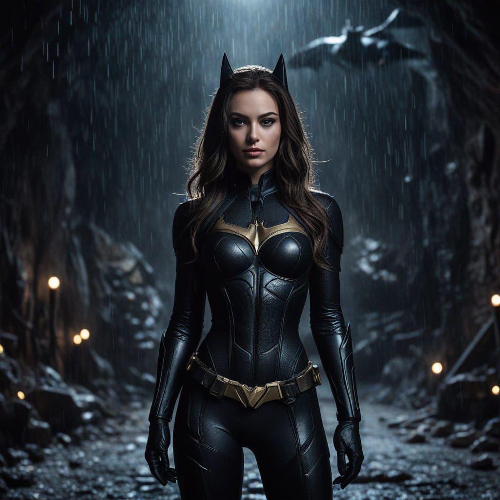 Dark and Seductive Batcave Scene in Hyperrealistic Style