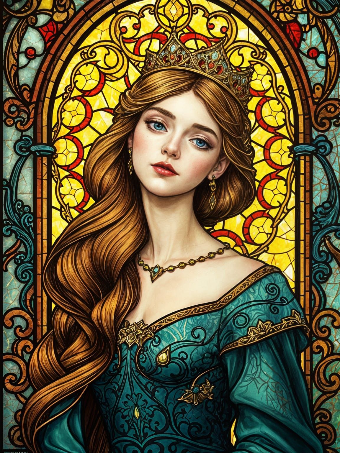 Princess Zelda Stained Glass Art Deco Portrait