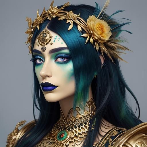 Golden Woman with Peacock Feathers, Abstract Expressionism