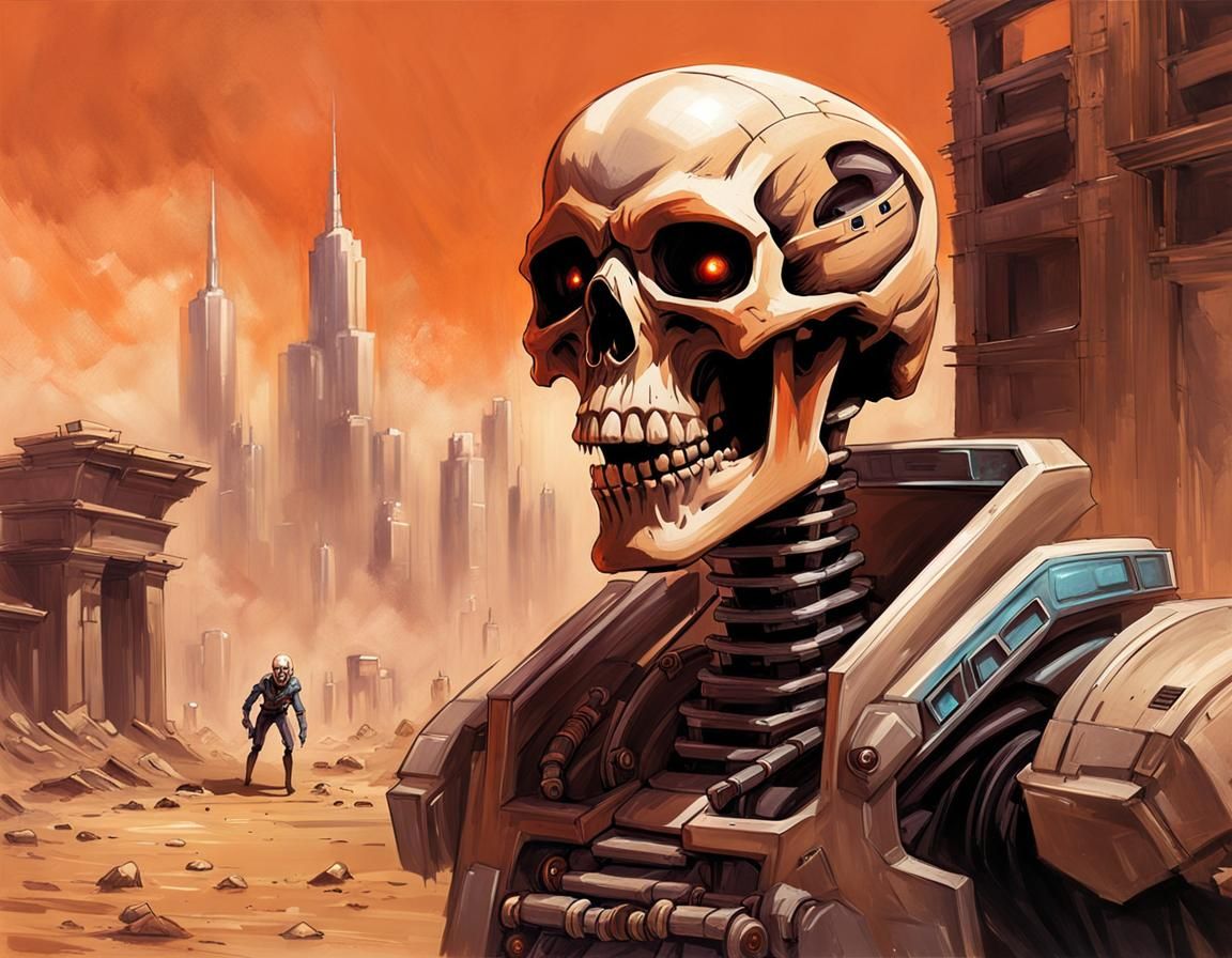 Cyborg Undead Portrait in 80s Sci-Fi Style