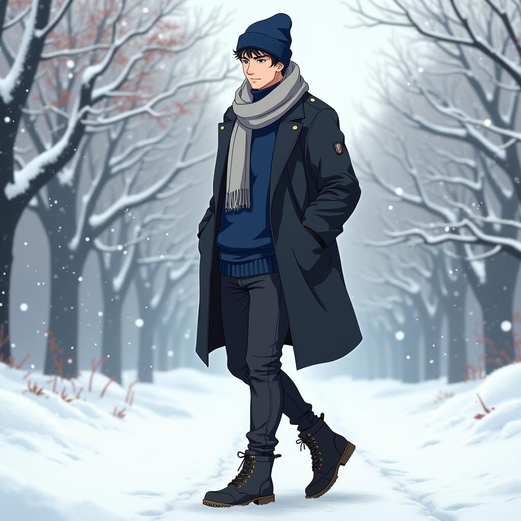 Anime Style: Man in Winter Fashion Outfit
