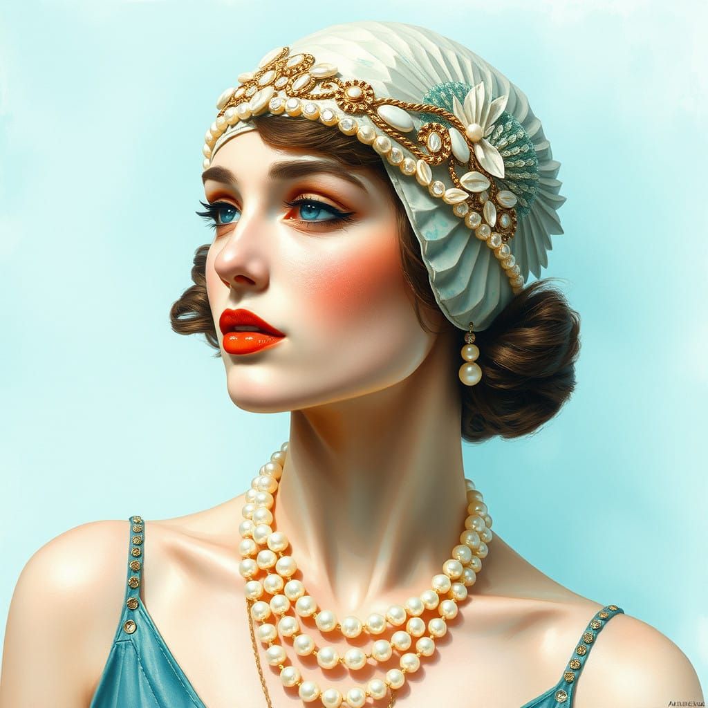 1920s Flapper Woman in Art Deco Opulence