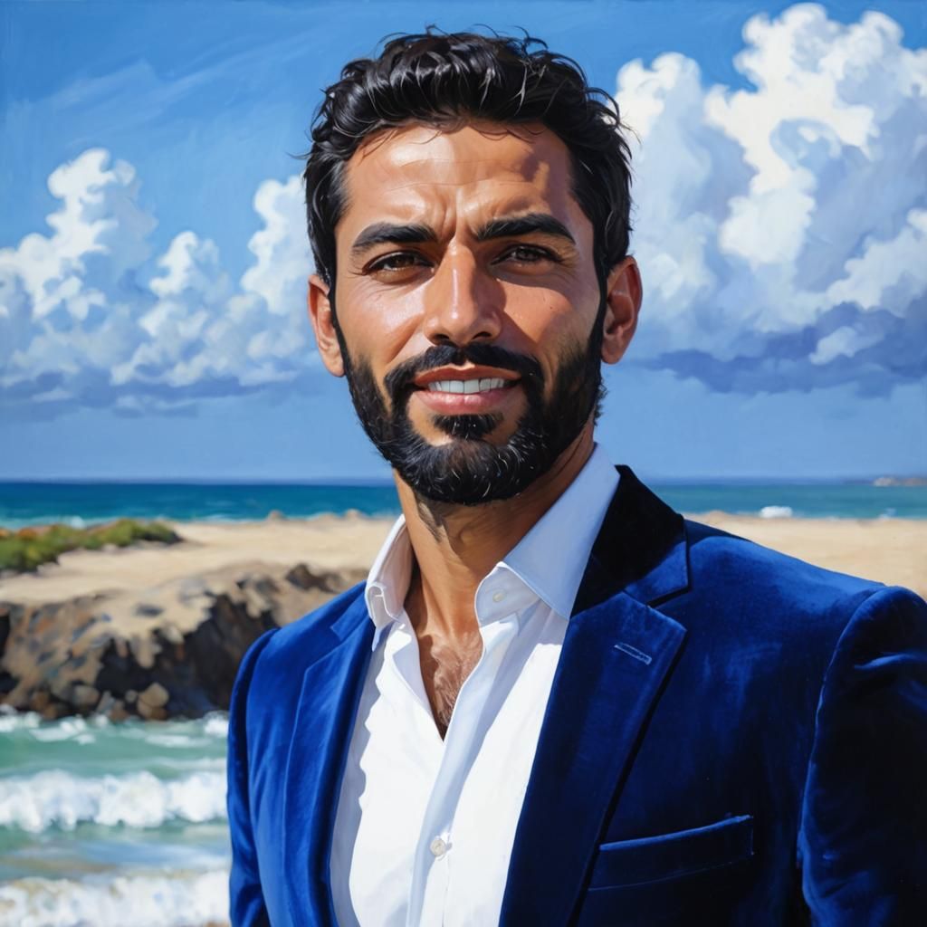 Arab Man in Blue Velvet Suit, Neo-Expressionist Painting