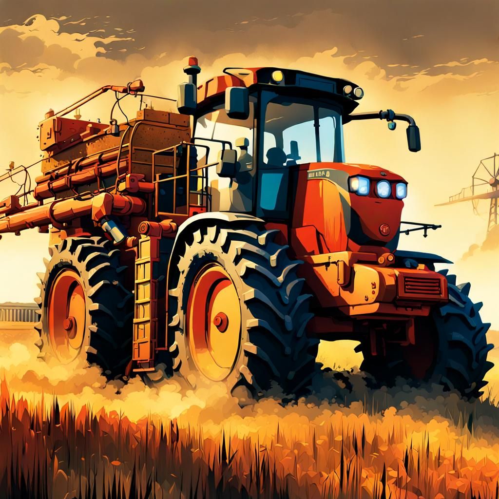 Animated Combine Harvester Character in Detailed 3D Shading