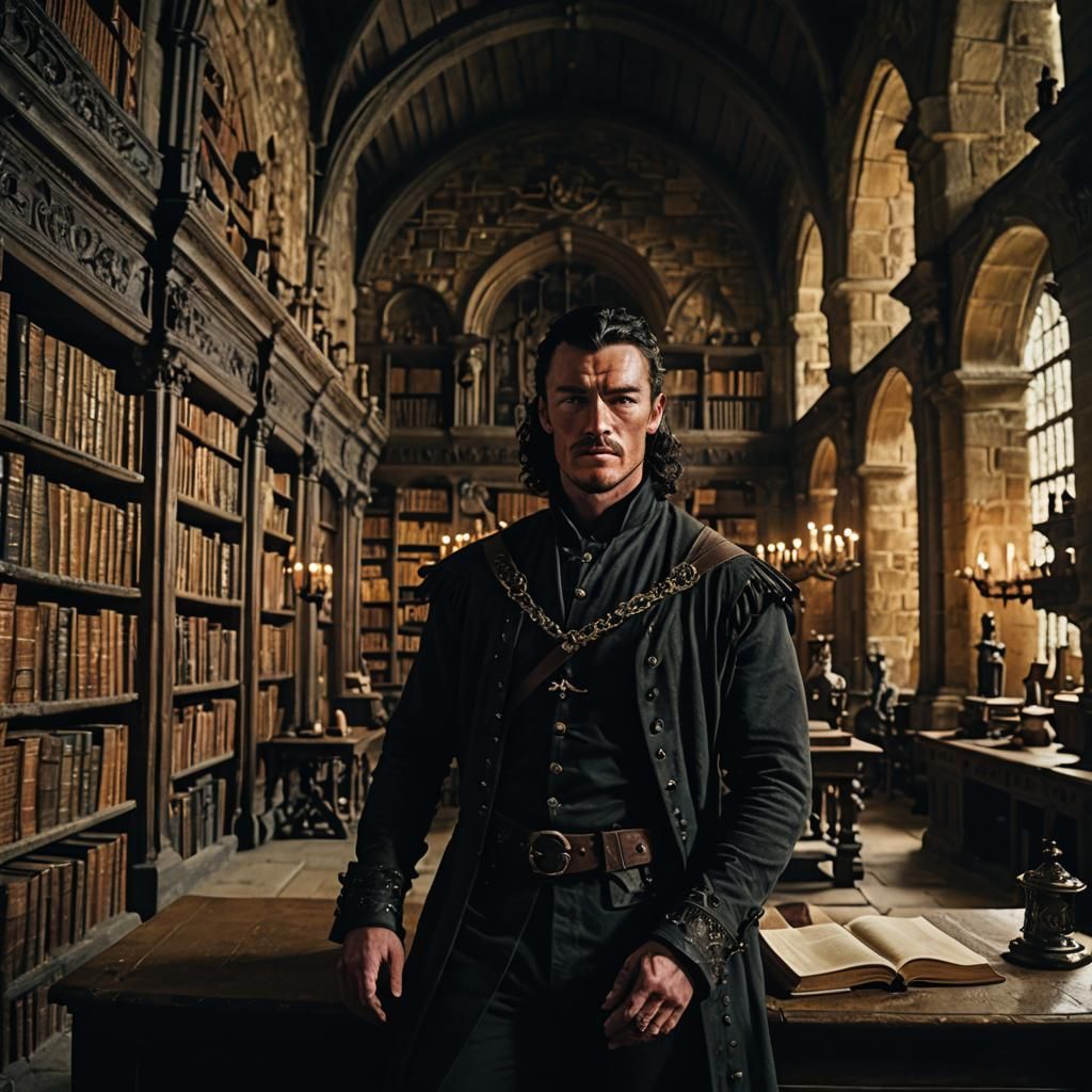 Medieval Library: Hyperrealistic Portrait of Young Man