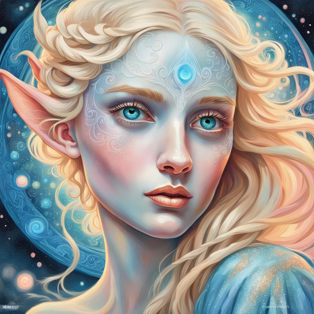 Surreal Half-Elf Woman Creating a Universe