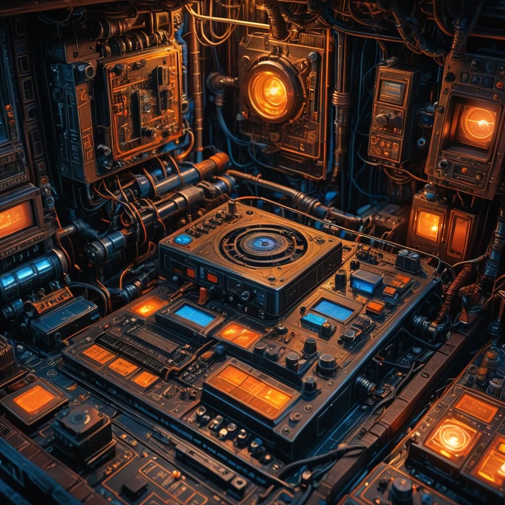 Eerie Commodore Amiga in a Cyberpunk Attic