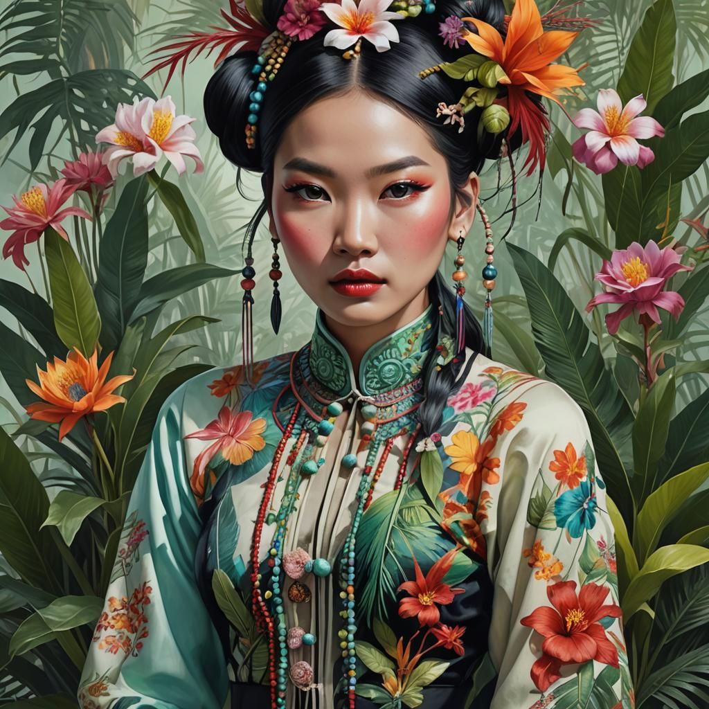 Asian Woman in Colorful Hand-Dyed Cotton Clothing