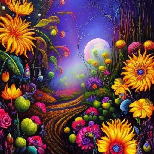 Floral Fantasy: Mixed Media Painting in Expressionist Style