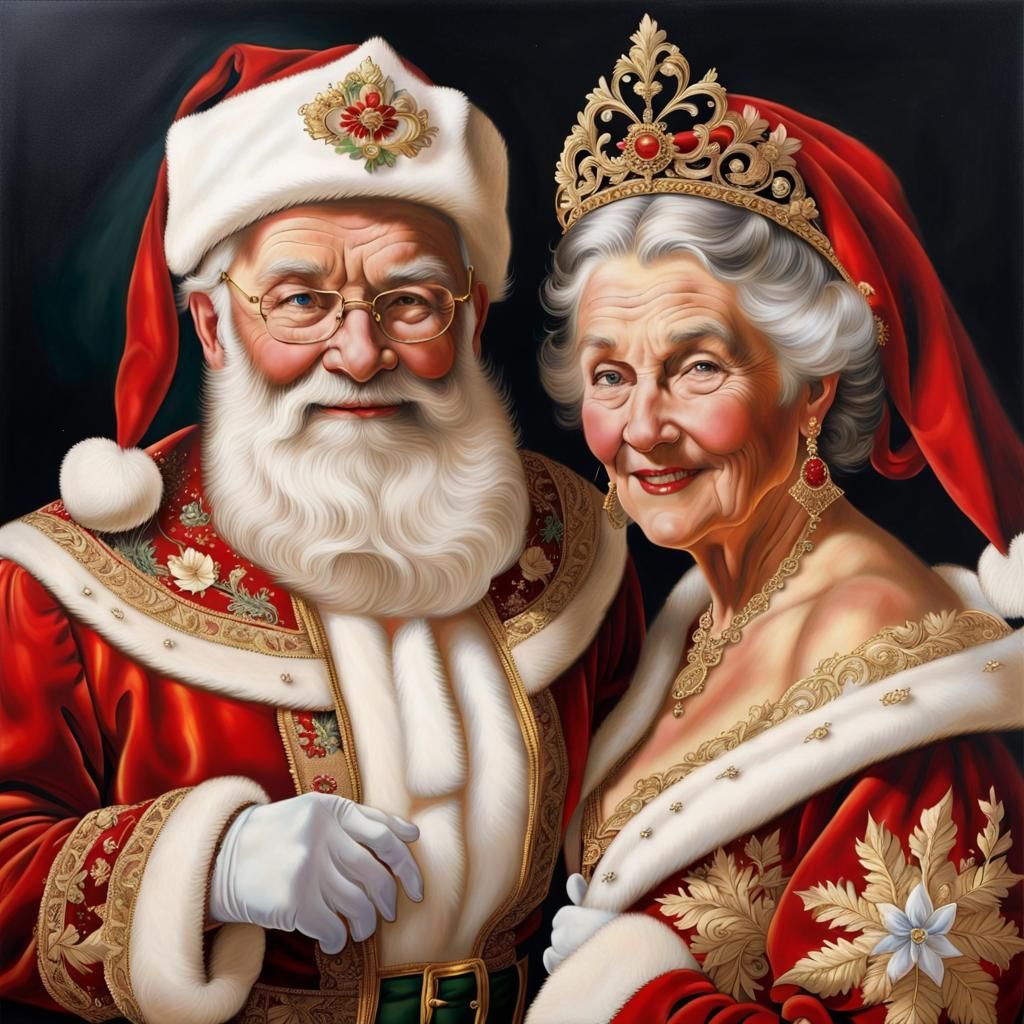 Santa and Mrs. Claus in Gold Brocade