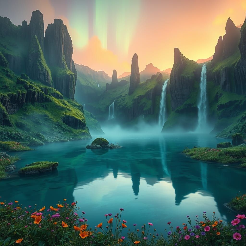 Enchanted Icelandic Oasis in Golden Light