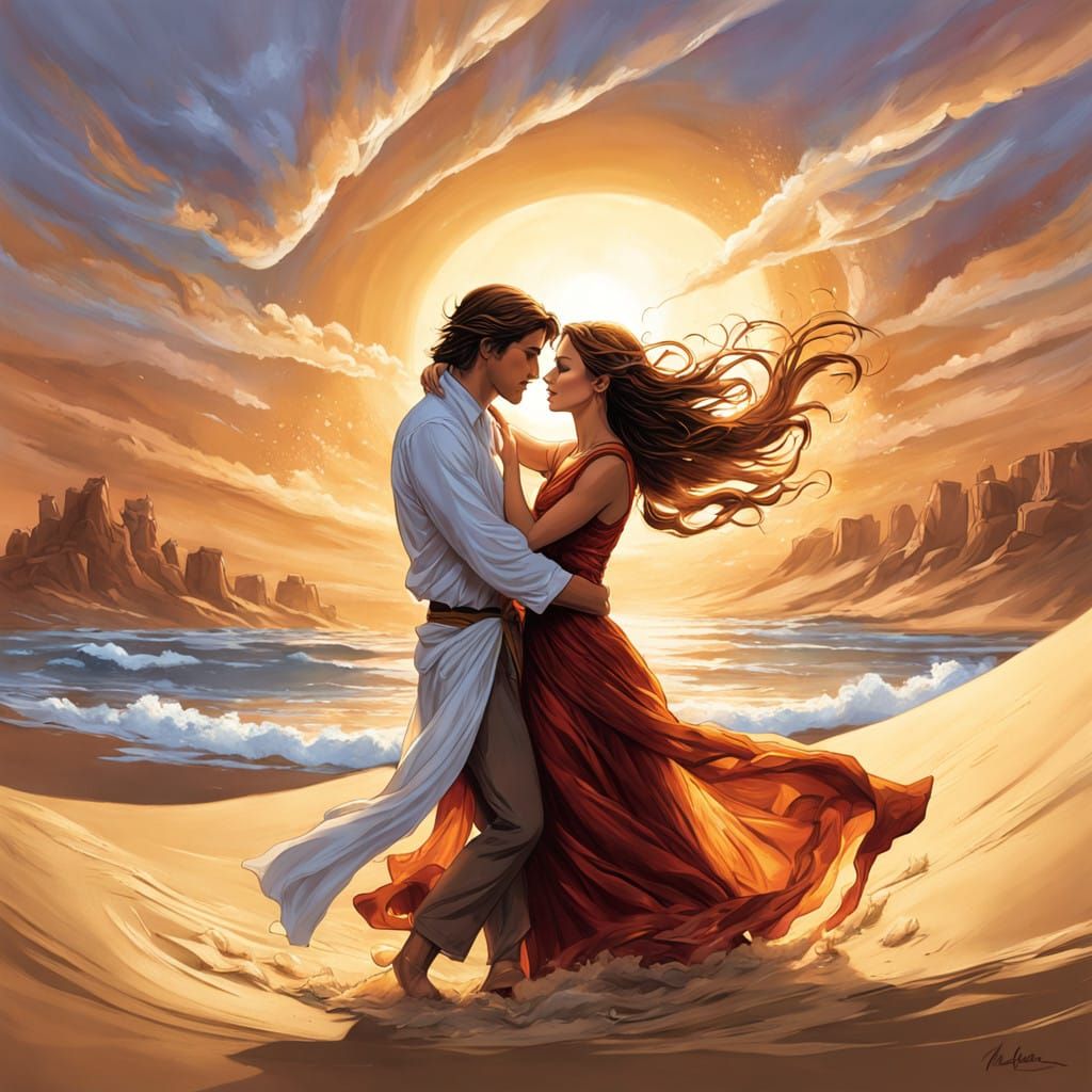 Golden Desert Serenade with Lovers
