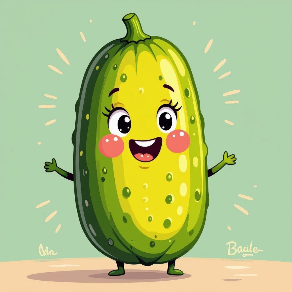 Joyful Cartoon Pickle Character with Rosy Cheeks